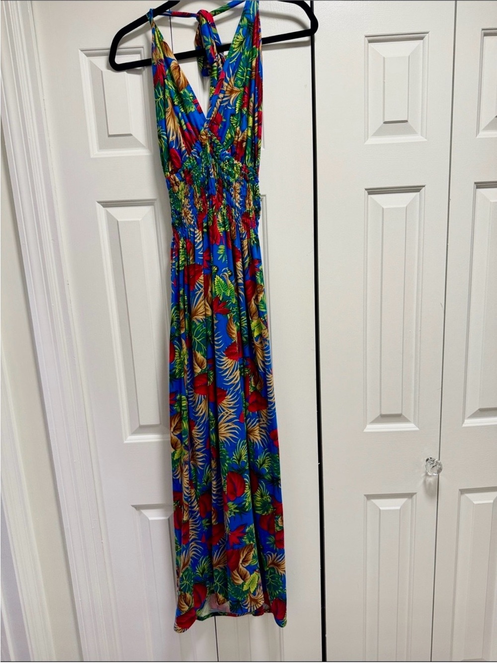 Tropical Print Maxi Dress - Blue Green Red Floral